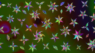 Soyut etnik raster çizim kalıbı. Kabile sanatı boho baskısı, klasik çiçek arkaplanı. Arkaplan dokusu, duvar kağıdı, yeşil ve kahverengi renkli çiçek teması.