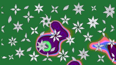 Raster illüstrasyonu. Tropik çiçek desenleri. Yeşil ve nötr renkte çiçekler.