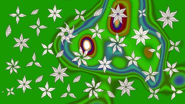 Yeşil ve nötr renklerde çiçekler. Şirin çiçek elementleri. Raster illüstrasyonu. Çizim.