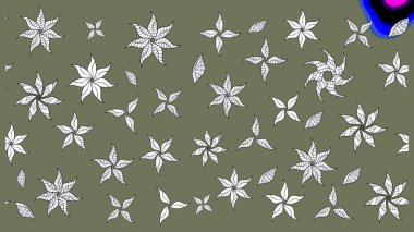 Çiçek. Yeşil ve beyaz renklerde. Raster illüstrasyonu. Taslak dekoratif arka plan, çiçek mandala.