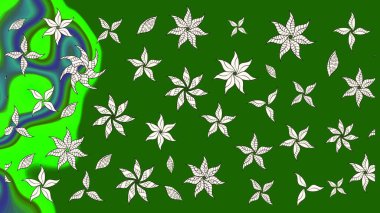 Renkli Yaz Temalı eskiz kalıbı. Düz Çiçek Elementleri Tasarımı. Raster Illustrasyon 'daki Çiçek Deseni' nin son moda çizimi. Yeşil ve nötr renkte çiçekler.