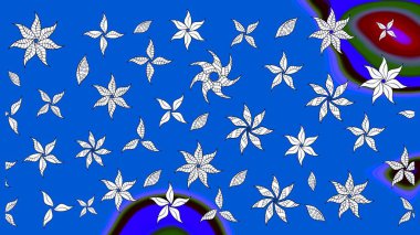 Raster illüstrasyonu. Çiçekli güzel suluboya desen. Mavi ve nötr renklerde.