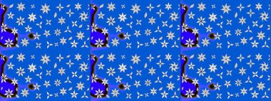 Raster illüstrasyonu. Mavi ve nötr renklerde. Çiçek buketleriyle klasik tarzda eskiz deseni.