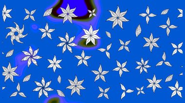 Suluboya elle çizilmiş çiçek desenli eskiz deseni. Parlak renkli fantezi çiçekleri, yapraklar, mavi ve nötr renklerde tomurcuklar mavi ve nötr.