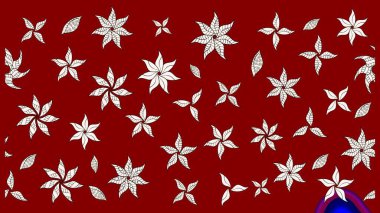 Ağaç dallı bahar çiçekli desen, kırmızı renklerde ve çiçek siluetinde nötr renk. Raster deseni.