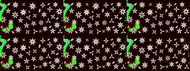 Siyah ve nötr renklere karalamalar çizilmiş çiçek deseni. Raster illüstrasyonu.