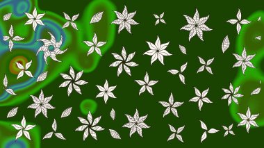 Yeşil ve nötr renklere karalamalar çizilmiş çiçek deseni. Raster illüstrasyonu.