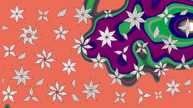 Suluboya çizim kalıbı. Çiçekler turuncu ve nötr renkler suluboya tarzında. Çiçek izi.