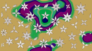 Düz Çiçek Elementleri Tasarımı. Raster Illustrasyon 'daki Çiçek Deseni' nin son moda çizimi. Renkli Yaz Temalı eskiz kalıbı. Güzel kumaş deseni.