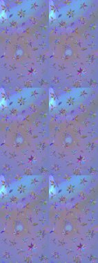 Çiçekli yumuşak bir eskiz şekli. Mor ve mavi renklerde bahar çiçekleri. Raster çiçekleri klasik tarzda çizilmiş. Raster illüstrasyonu.