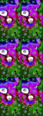 Raster illüstrasyonu. Yumuşak, yeşil ve mor renkte bahar çiçekleri. Çiçek ve yapraklı karalama şeklinde Raster çiçek deseni.