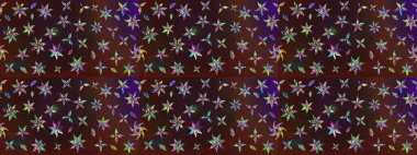 Renkli Bahar Teması eskiz kalıbı. Kahverengi ve mor renkli çiçekler. Düz Çiçek Elementleri Tasarımı. Sevimli çiçek raster deseni.