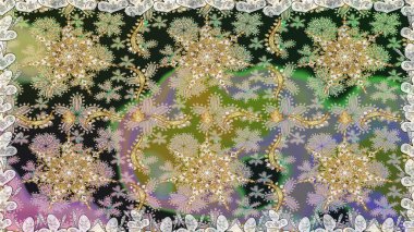 Raster illüstrasyonu. Gri renklerde ve altın elementlerle klasik, pürüzsüz desen.