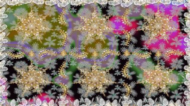 Damask altın soyut çiçek gri renklerde pürüzsüz desen. Raster illüstrasyonu. Süsleme.