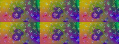 Kabile sanatı boho baskısı, klasik çiçek arkaplanı. Arkaplan dokusu, duvar kağıdı, yeşil ve mor renkli çiçek teması. Soyut etnik raster çizim kalıbı.