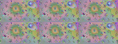 Tarafsız ve yeşil renklerde etnik çiçeklerle süslenmiş zarif bir eskiz şekli. Raster Çiçek İllüstrasyonu güzel tekstil..