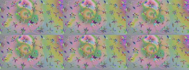 Tarafsız ve yeşil renklerde çiçekler. Çizim çiçek deseni duvar kâğıdı olarak kullanılabilir. Raster illüstrasyonu.