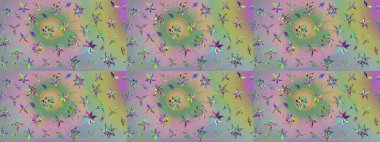 Raster illüstrasyonu. Tarafsız ve yeşil renklerde Asya tekstili. Çiçek desenini çiz.