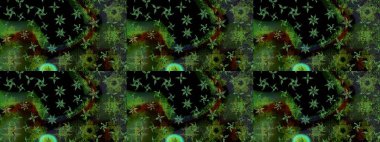 Raster illüstrasyonu. Kusursuz çiçek deseni. Raster illüstrasyonu. Asya tekstil tarzında. Yeşil renkte çiçekler.