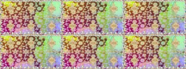 Raster altın tekstil baskısı. Kusursuz desenli oryantal süs. Altın elementlerle nötr renklerde altın desen. İslam tasarımı. Çiçek karoları.