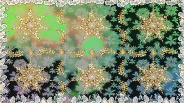 Raster geometrik arka plan. Gri renklerde, altın çiçekli altın desenler. Senin tasarımın için, duvar kağıdı. Altın rengi kusursuz illüstrasyon.