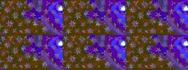 Dallı bahar çiçekleri ile desen, kahverengi ve mor renkler ile çiçek silueti. Raster deseni.