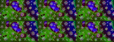 Suluboya çiçekli çiçek deseni. Raster illüstrasyonu. Yeşil ve mavi renkli güzel tekstil..