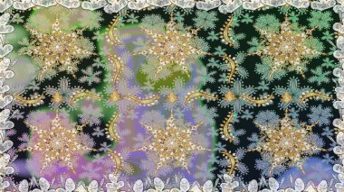 Raster geometrik arka plan. Senin tasarımın için, duvar kağıdı. Altın rengi, kusursuz çizim. Gri renklerde, altın çiçekli altın desenler..