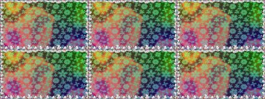 Çiçek tasarımı için inanılmaz bir kolaj cenneti tarzı. Parlak çiçekli kolaj çiçekleri yeşildir. Çiçekli zambaklar dikişsiz arkaplan.