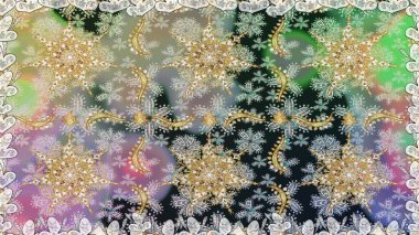 Raster illüstrasyonu. Tarafsız renklerde, altın elementlerle klasik, pürüzsüz desen.