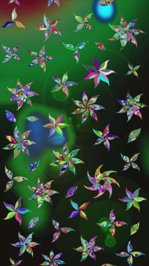 Suluboya tarzında yeşil ve gri renklerde. Raster illüstrasyonu. Küçük çiçekli bahar deseni çiz.