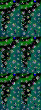 Düz Çiçek Elementleri Tasarımı. Yeşil ve mavi renkte çiçekler. Raster illüstrasyonundaki çiçek desenli çizim. Renkli Bahar Teması çizim şablonu.