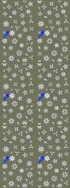 Raster illüstrasyonundaki çiçek desenli çizim. Suluboya tarzında yeşil ve beyaz renkte çiçekler.