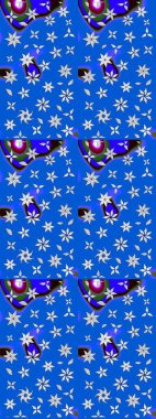 Raster deseni. Küçük çiçekteki sevimli çiçek deseni. Raster illüstrasyonu. Yumuşak, yaz çiçekleri mavi ve nötr renklerde.