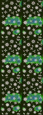 Raster illüstrasyonu. Raster deseni. Patlayan çiçekler soyut olarak yerleştirilmiş. Gri ve yeşil renklerde bahar çiçekleri.