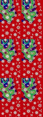 Kabile sanatı boho baskısı, klasik çiçek arkaplanı. Soyut etnik raster çizim kalıbı. Arkaplan dokusu, duvar kağıdı, kırmızı ve yeşil renkli çiçek teması.