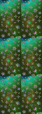 Yeşil ve gri renklerde bahar çiçekleri. Çiçek ve yapraklı karalama şeklinde Raster çiçek deseni. Raster illüstrasyonu.