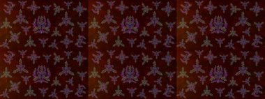 Kahverengi, siyah ve yeşil renkli bitkilerden oluşan parlak çiçekli çizim deseni.