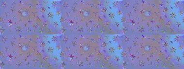 Renkli çizim kalıbı. Çiçek arkaplan. Çiçek duvar kâğıdı. Raster illüstrasyonu. Mor ve mavi renklerde şirin tekstil.