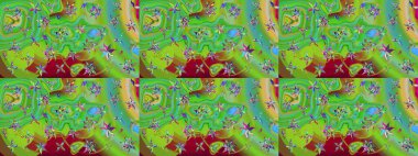 Süslü kumaş deseni. Raster illüstrasyonundaki çiçek desenli çizim. Düz Çiçek Elementleri Tasarımı. Renkli Bahar Teması çizim şablonu.