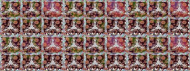 El çizimi çiçekli, pürüzsüz bir desen. Çocuksu tasarım. Tekstil, kumaş, ambalaj, hatıra defteri için hoş bir çiçek arkaplanı. Kahverengi arkaplanda.