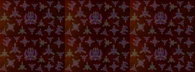 Kahverengi, siyah ve yeşil renkli bitkilerden oluşan parlak çiçekli çizim deseni.