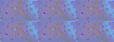 Renkli çizim kalıbı. Çiçek arkaplan. Çiçek duvar kâğıdı. Raster illüstrasyonu. Mor ve mavi renklerde şirin tekstil.