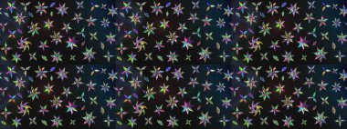 Raster illüstrasyonundaki çiçek desenli çizim. Gri ve mavi renkte çiçekler.