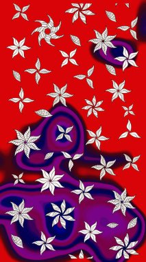 Kırmızı ve mor renkte etnik çiçeklerle süslenmiş zarif bir eskiz şekli. Raster Çiçek İllüstrasyonu güzel tekstil..