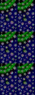 Düz Çiçek Elementleri Tasarımı. Raster illüstrasyonundaki çiçek desenli çizim. Renkli Bahar Teması eskiz kalıbı. Mavi ve yeşil renkte çiçekler.