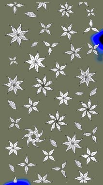 Varicologreen ve White Raster çizimi. Bir sürü yeşil ve beyaz soyut çiçekli tropik eskiz deseni. Küçük çiçekte sevimli çiçek deseni var..