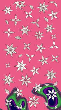 Pembe ve nötr renklerde etnik çiçekli zarif eskiz deseni. Asya Tekstil 'inde Raster Çiçek İllüstrasyonu.