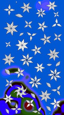 Çizim çiçek deseni duvar kâğıdı olarak kullanılabilir. Mavi ve nötr renklerde çiçekler. Raster illüstrasyonu.