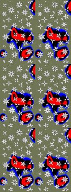 Yumuşak, bahar çiçekleri yeşil ve siyah renklerde. Raster illüstrasyonu. Çiçek ve yapraklı karalama şeklinde Raster çiçek deseni.